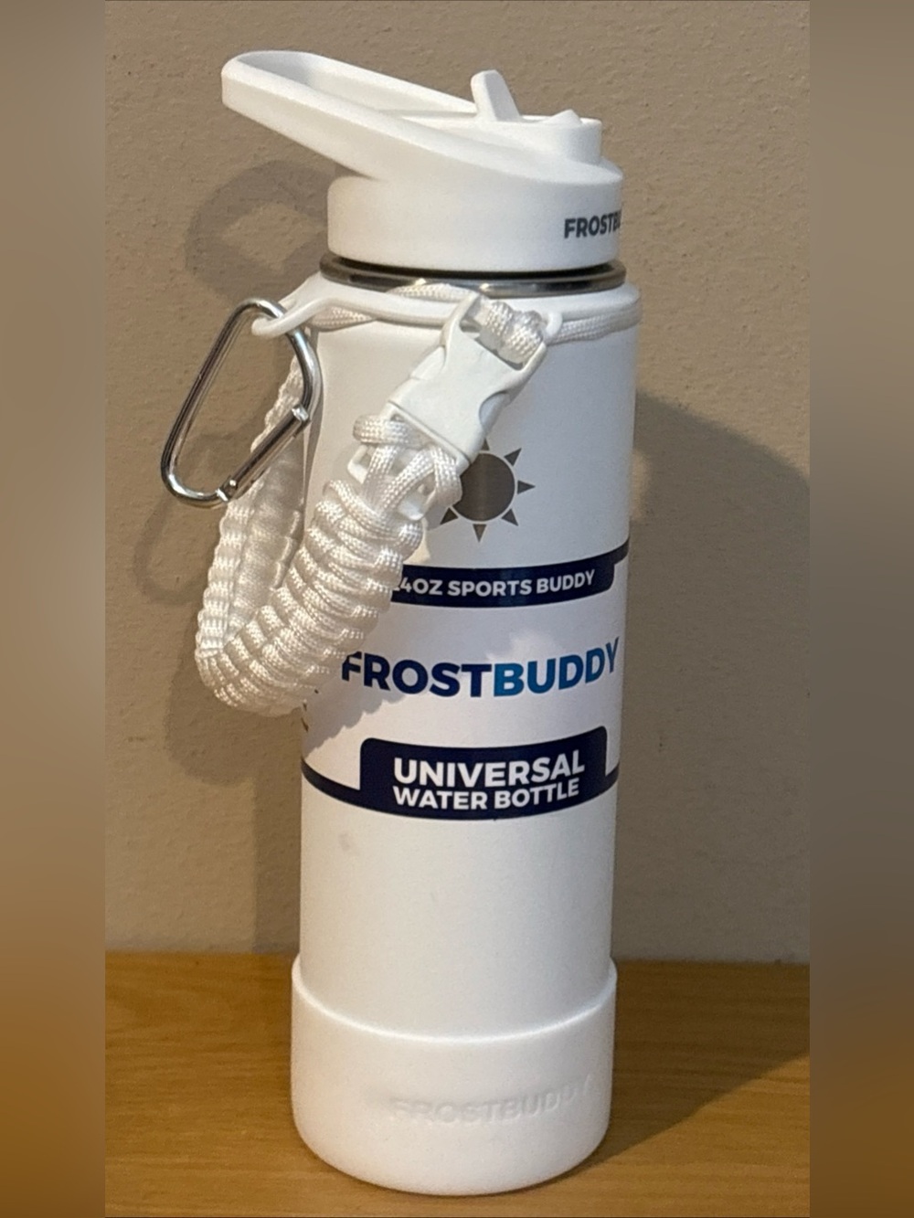 FrostBuddy 24 Oz. Sports Buddy Universal Water Bottle Straw White Stainless NEW